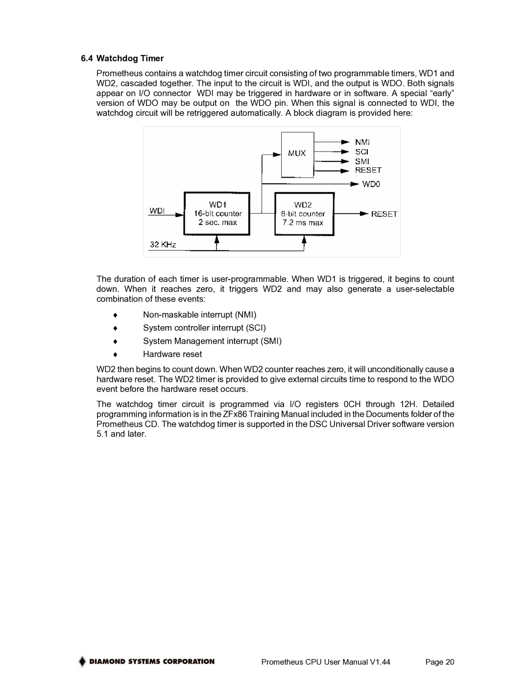 Diamond Systems PR-Z32-EA-ST, PR-Z32-E-ST user manual Watchdog Timer 