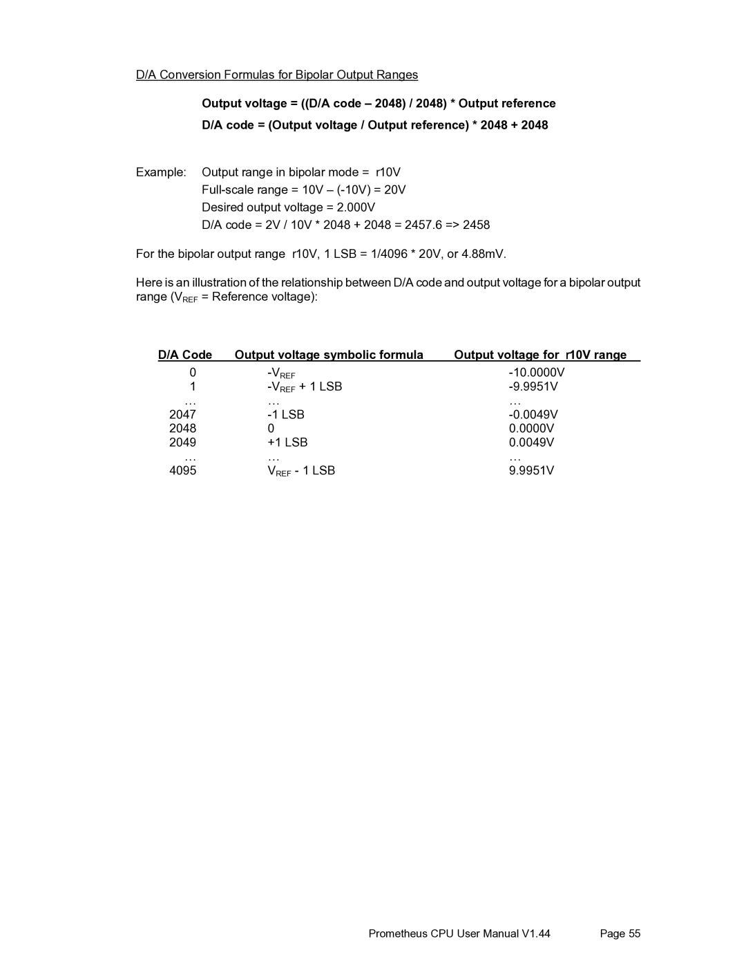 Diamond Systems PR-Z32-E-ST, PR-Z32-EA-ST user manual Conversion Formulas for Bipolar Output Ranges 