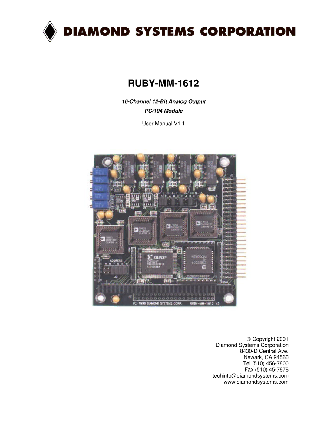 Diamond Systems 16-Channel 12-Bit Analog Output PC/104 Module user manual RUBY-MM-1612 