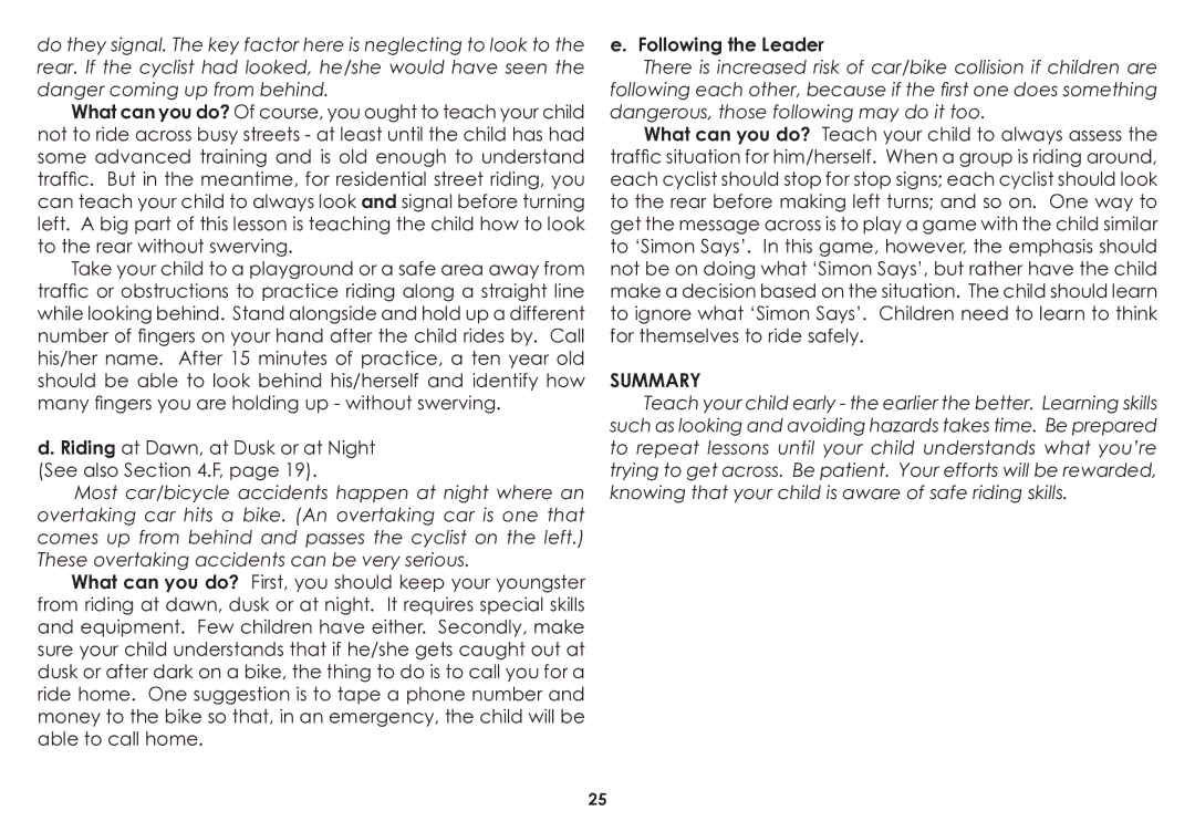 Diamondback 06.DB SS OM manual Following the Leader, Summary 