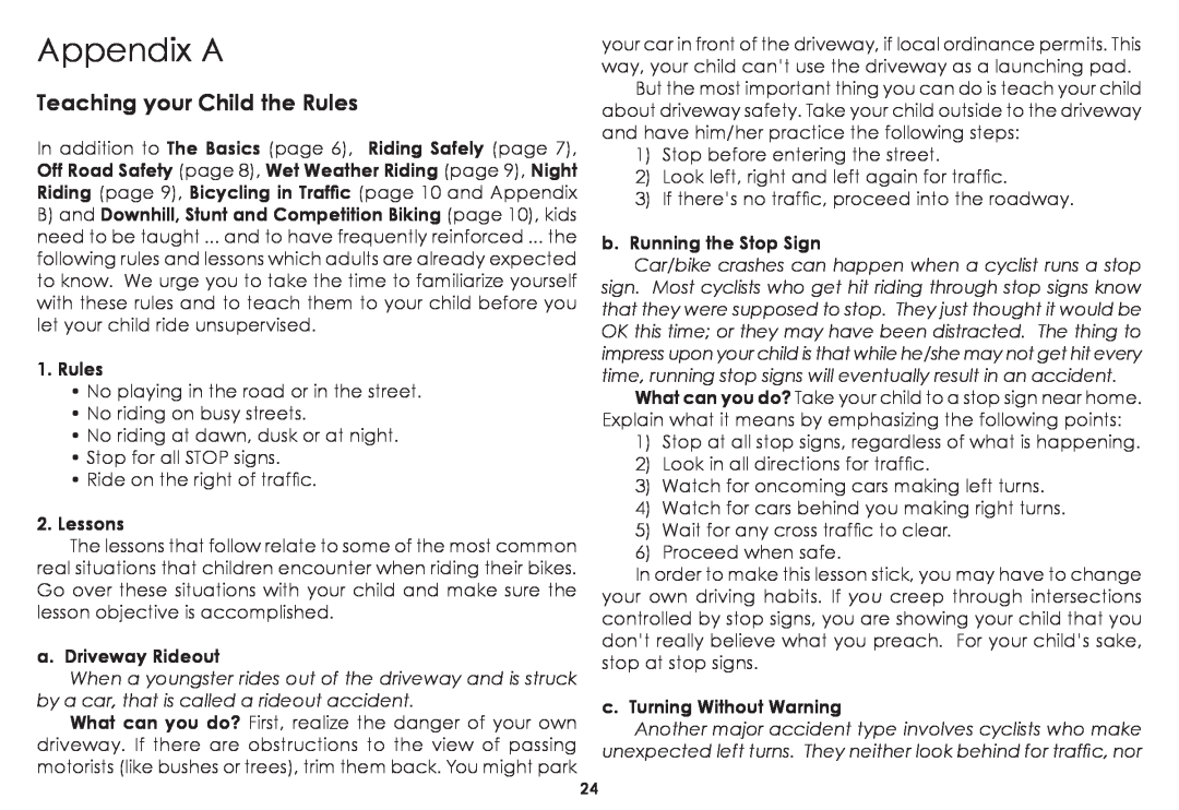 Diamondback 06.DB SS OM manual Appendix A, Teaching your Child the Rules 