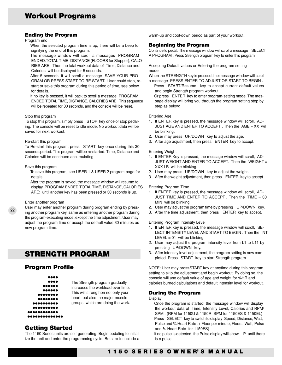 Diamondback 1150EL, 1150UI, 1150ESI, 1150RI manual Strength Program 