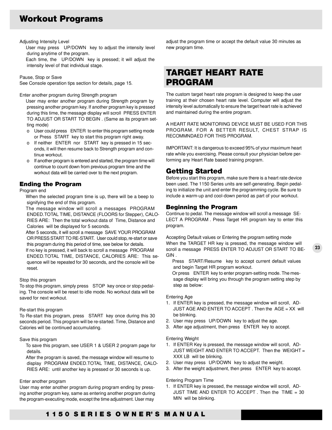 Diamondback 1150RI, 1150UI, 1150ESI, 1150EL manual Target Heart Rate Program, Enter another program during Strength program 