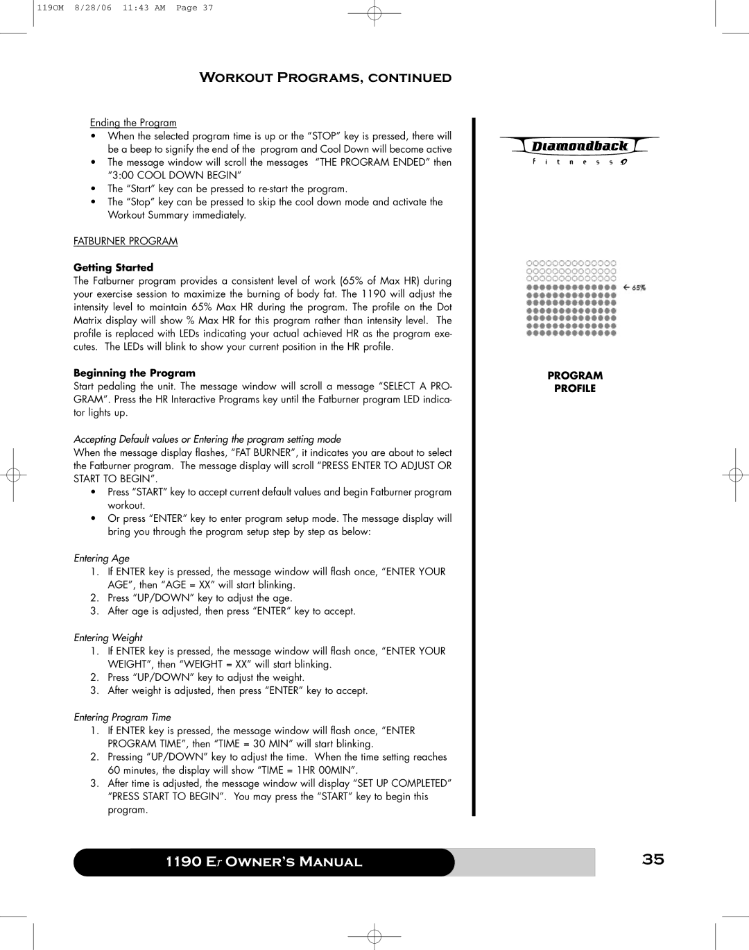 Diamondback 1190 Er manual Fatburner Program 