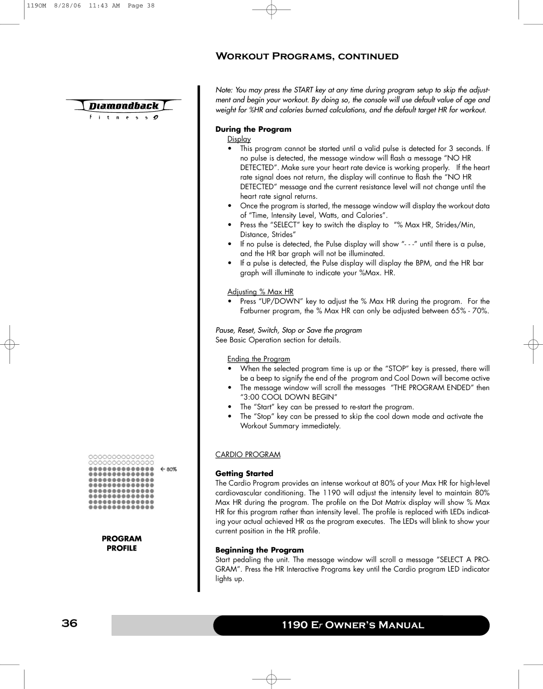 Diamondback 1190 Er manual Cardio Program 