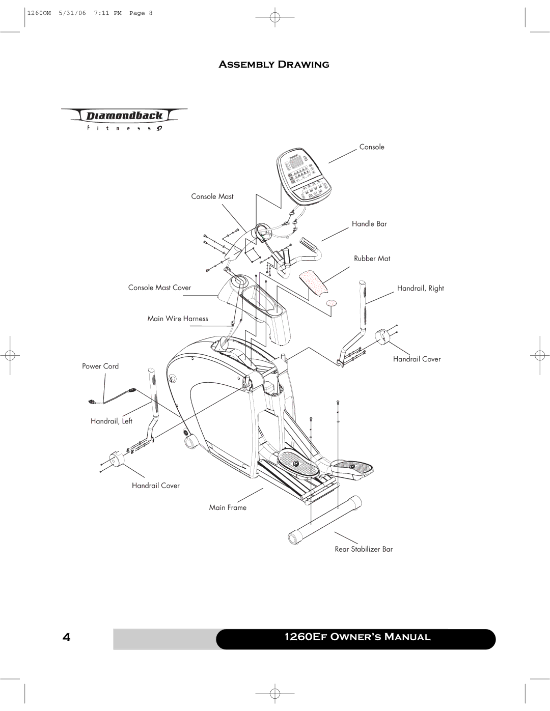 Diamondback 1260Ef manual Assembly Drawing 