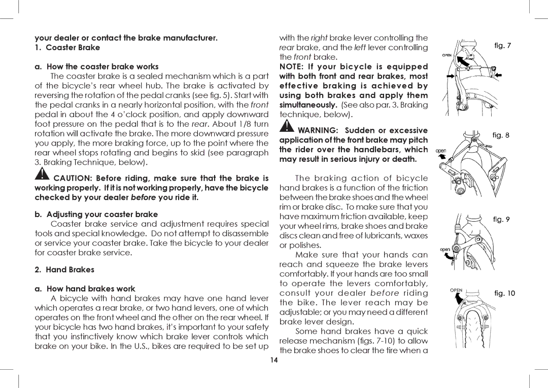 Diamondback 2008-2005 manual Adjusting your coaster brake, Hand Brakes How hand brakes work 