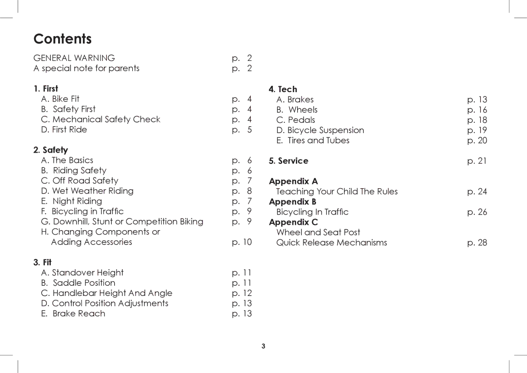 Diamondback 2008-2005 manual Contents 