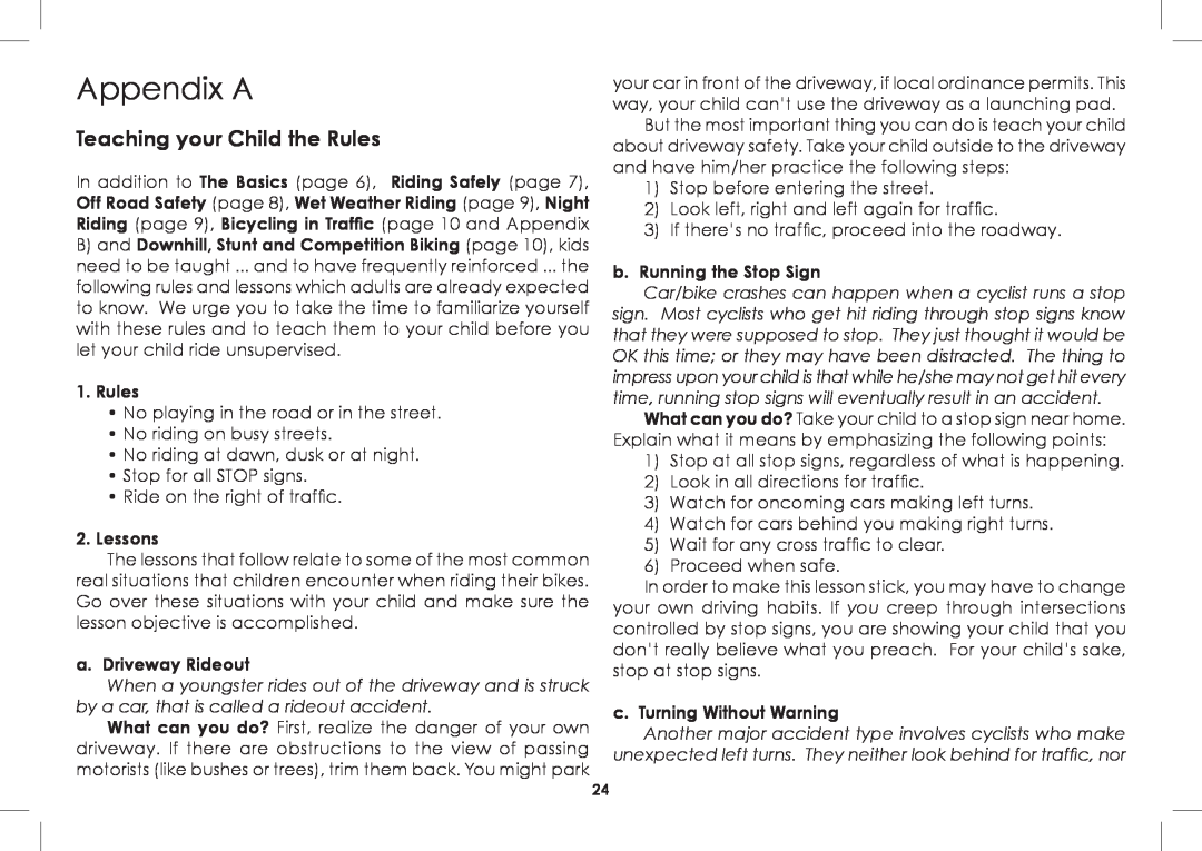 Diamondback 2008-2005 manual Appendix A, Teaching your Child the Rules 