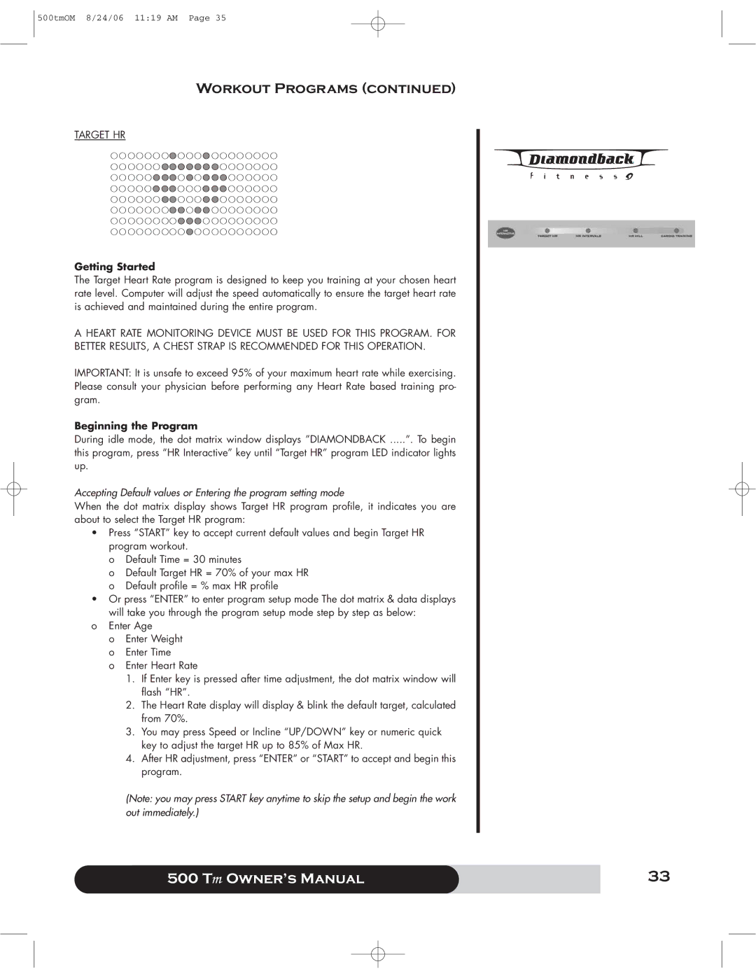 Diamondback 500 manual Target HR 