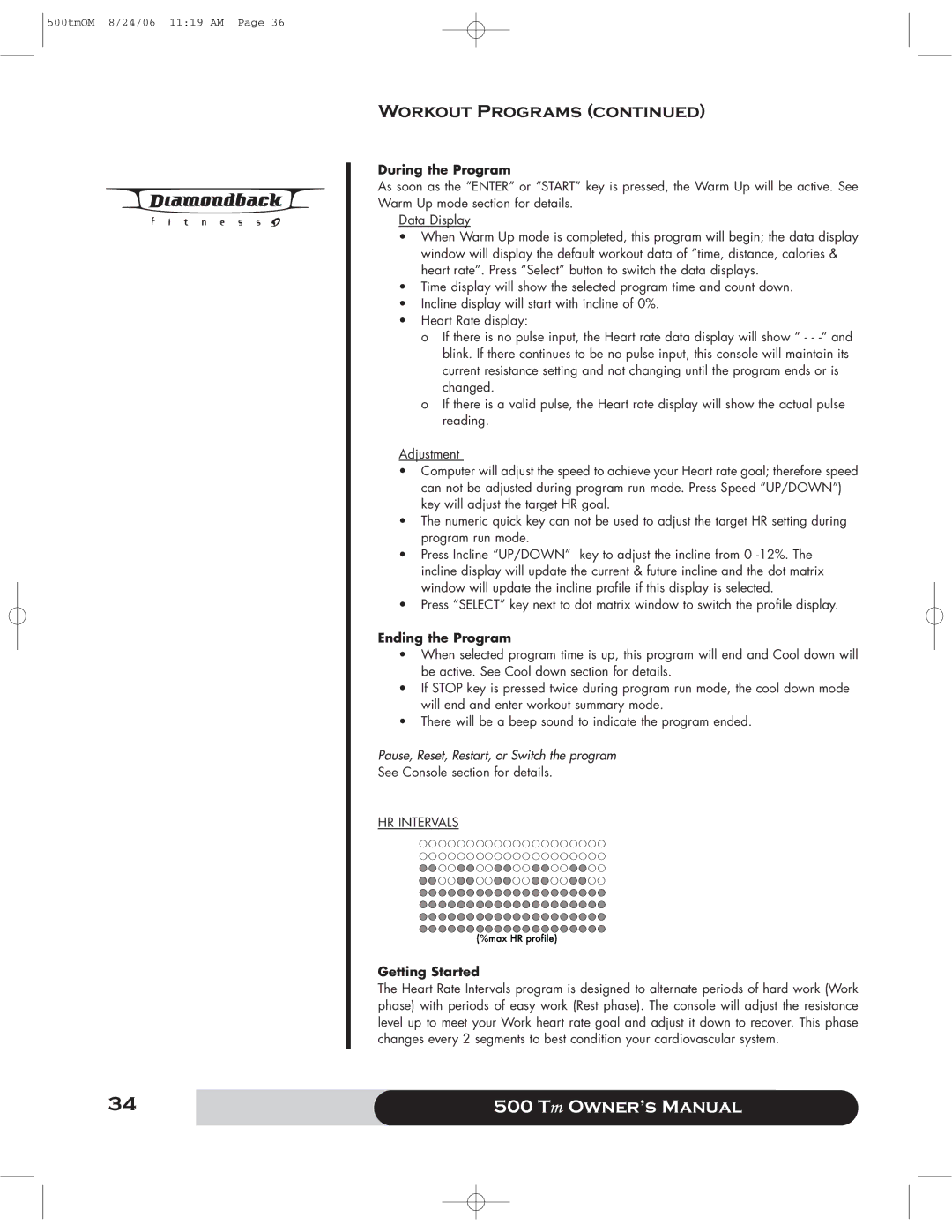 Diamondback 500 manual HR Intervals 