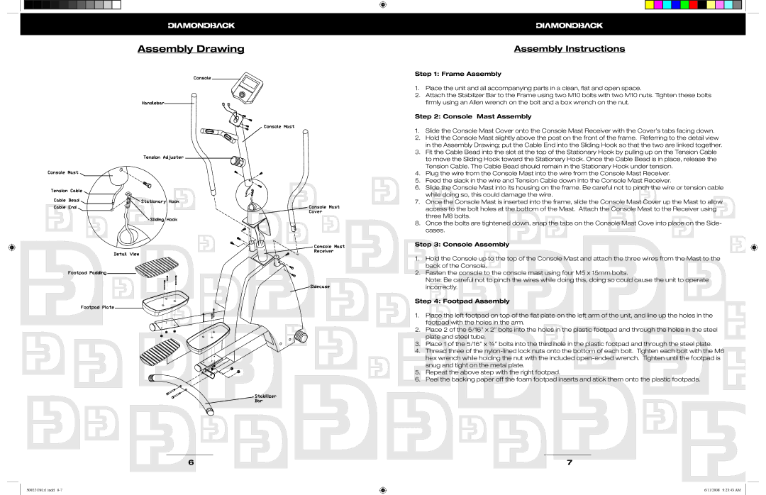 Diamondback 500Ef manual Assembly Drawing, Assembly Instructions 