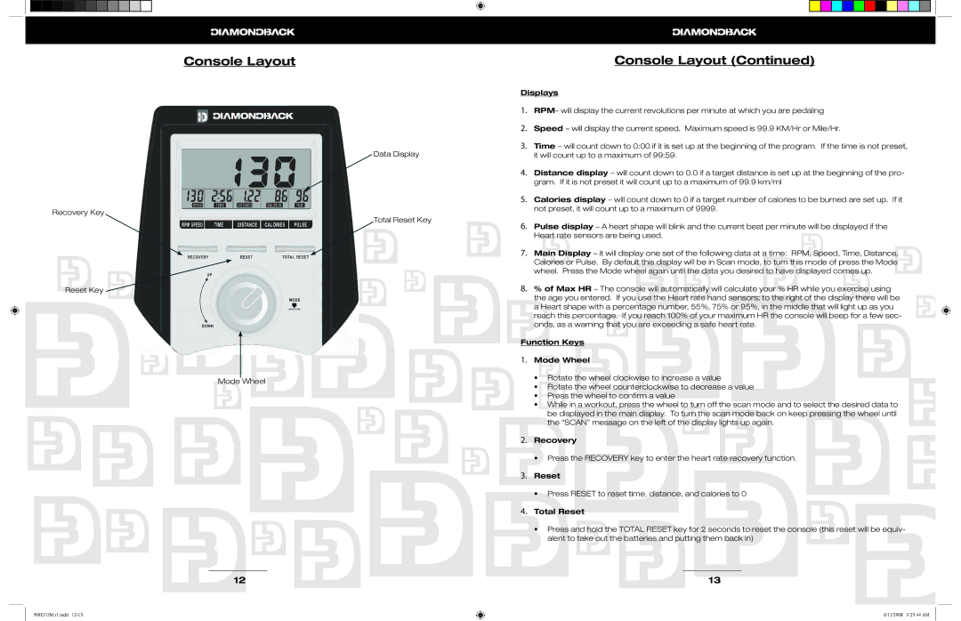 Diamondback 500Ef manual Console Layout 