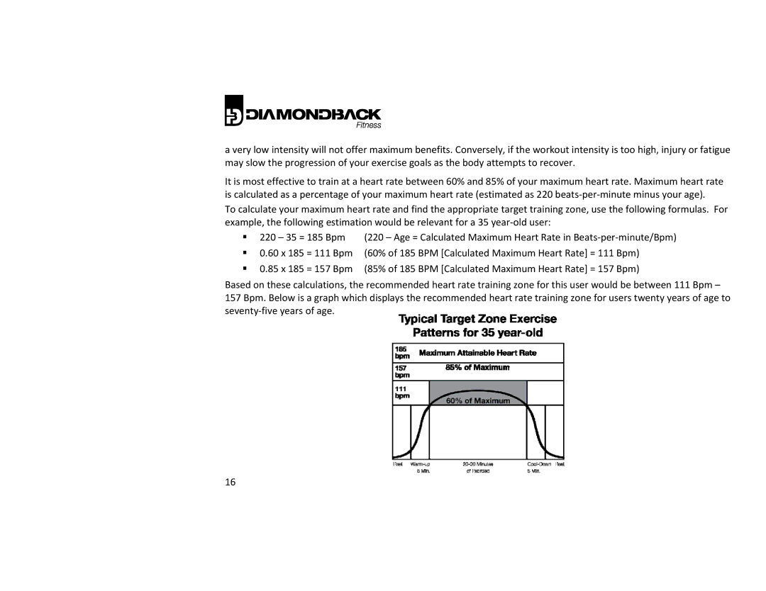 Diamondback 500ER manual Age = Calculated Maximum Heart Rate in Beats‐per‐minute/Bpm 