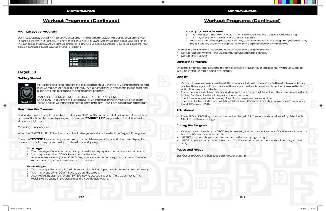 Diamondback 500Ub, 500Sr manual Target HR, HR Interactive Program 