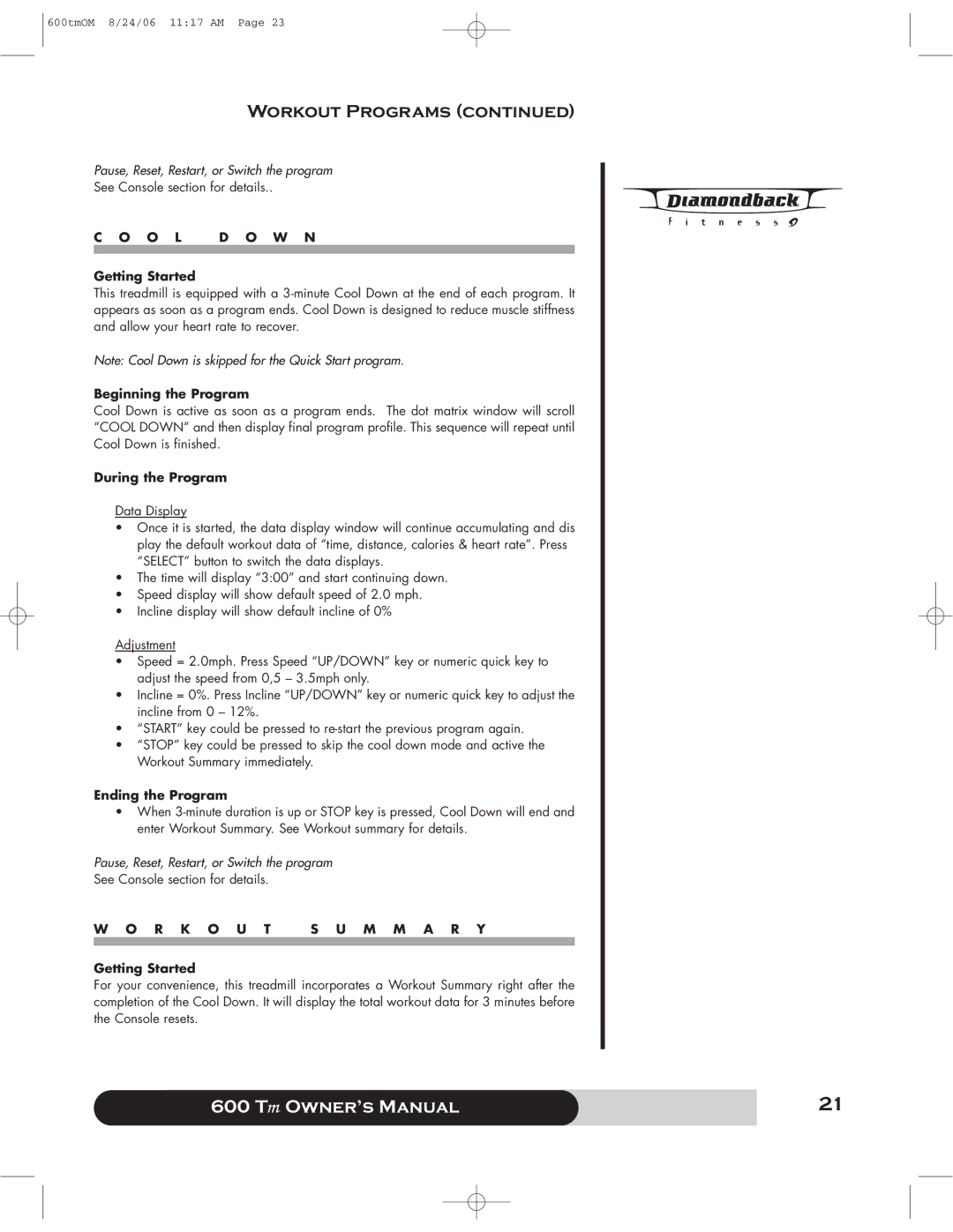 Diamondback 600 Tm manual O L D O W N 