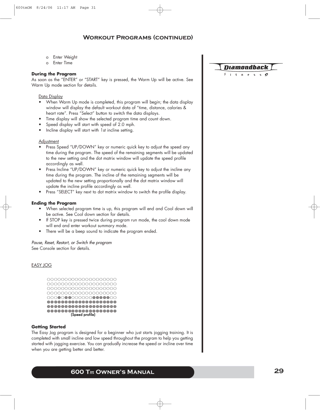 Diamondback 600 Tm manual Easy JOG 