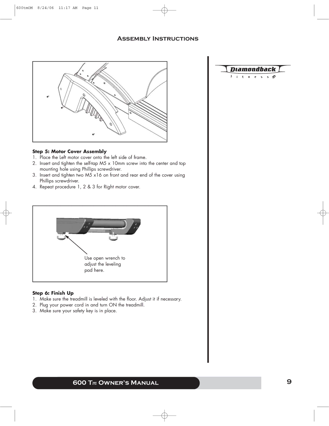 Diamondback 600 Tm manual Motor Cover Assembly, Finish Up 