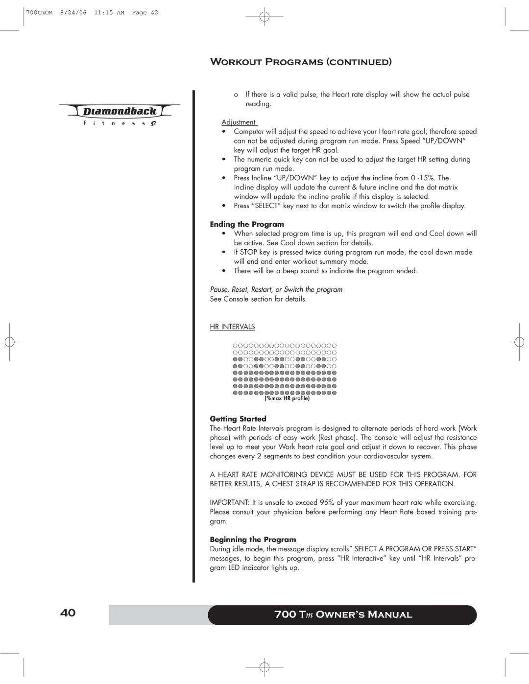 Diamondback 700 manual HR Intervals 