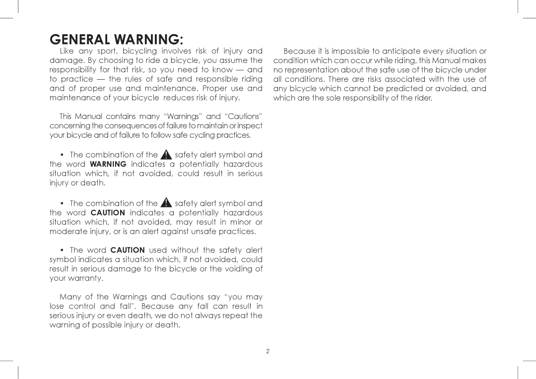 Diamondback 7th Edition manual General Warning 