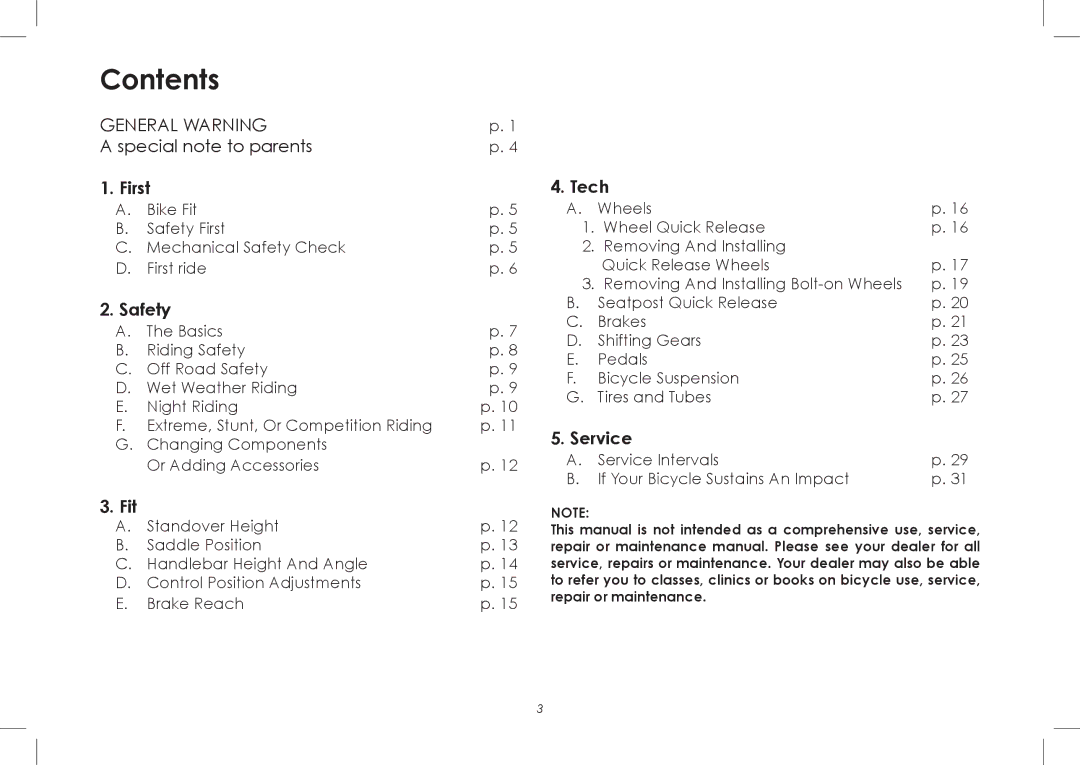 Diamondback 7th Edition manual Contents 