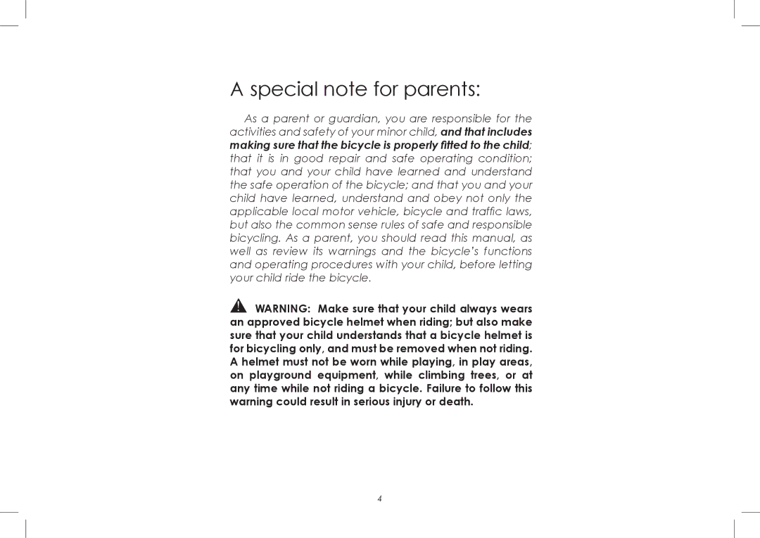 Diamondback 7th Edition manual Special note for parents 