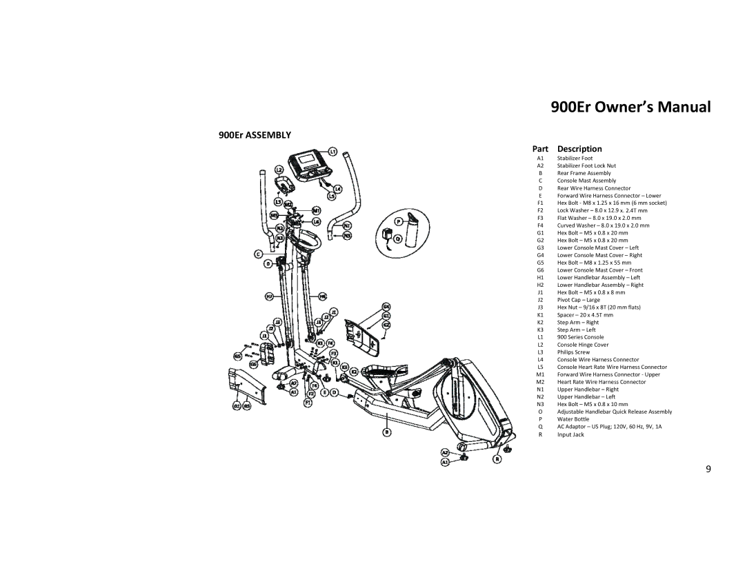 Diamondback 900ER manual 900Er Assembly, Part Description 