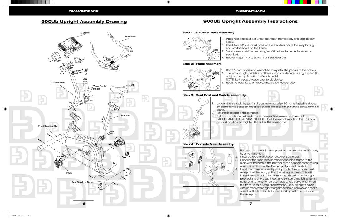 Diamondback 900Sr manual 900Ub Upright Assembly Drawing, 900Ub Upright Assembly Instructions 