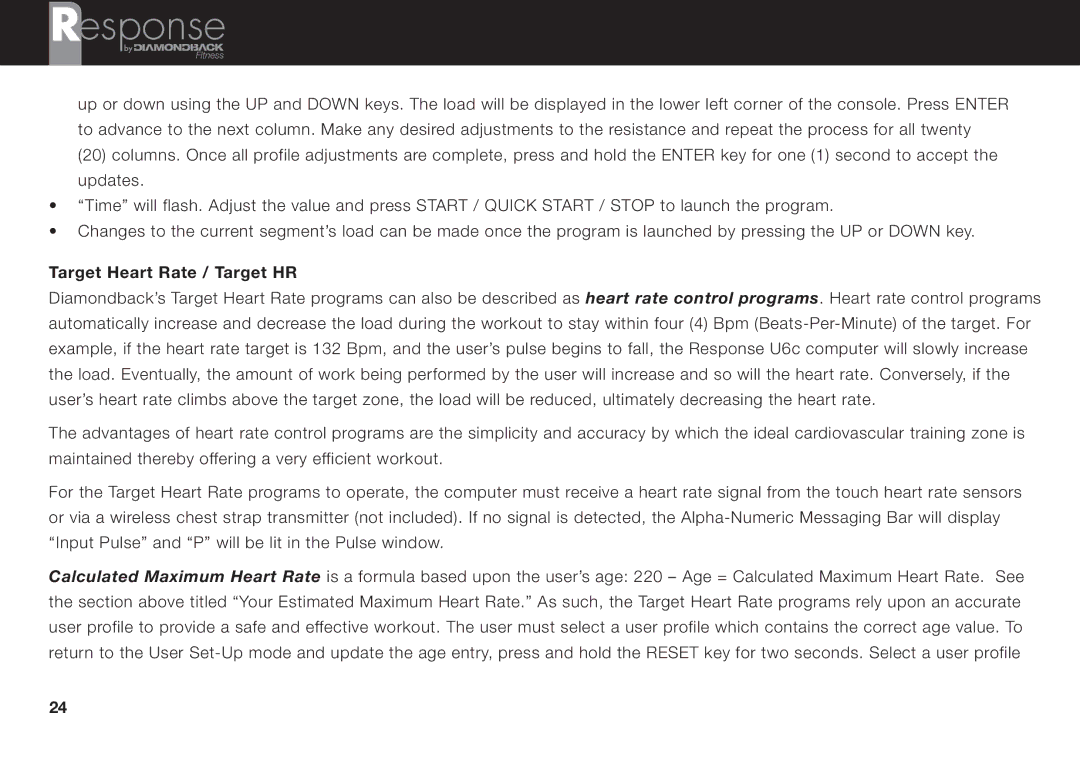 Diamondback PM4360 manual Target Heart Rate / Target HR 