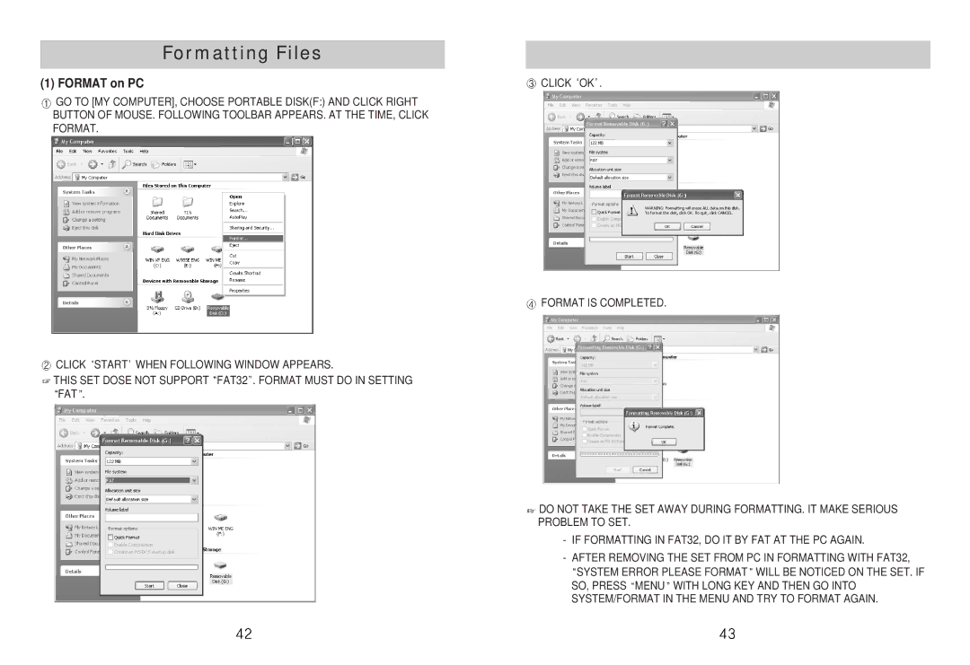 Diasonic Tech DDR-5100 instruction manual Formatting Files, Format on PC 