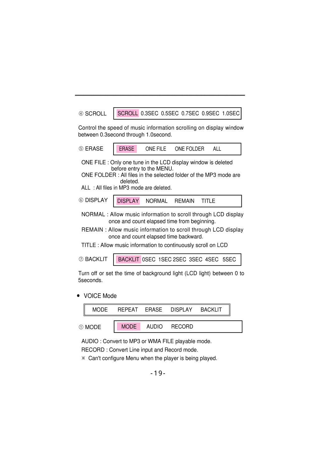 Diasonic Tech DMP-115, DMP-105 instruction manual Voice Mode 