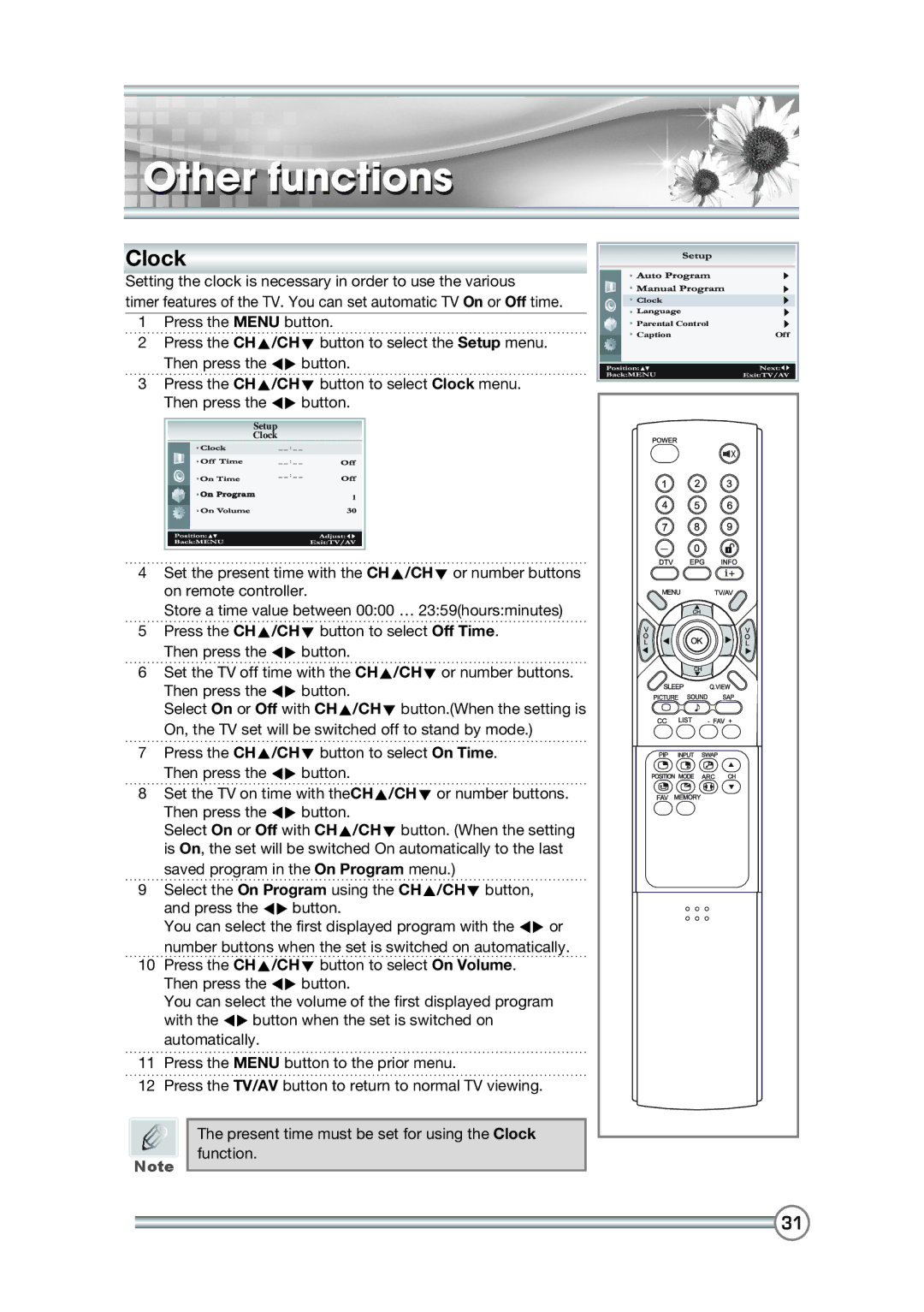 DiBoss LT-40T6MVH, LT-40H6MVH manual Other functions, Clock 