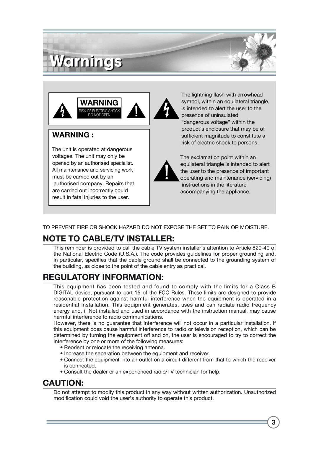 DiBoss LT-40T6MVH, LT-40H6MVH manual Regulatory Information 