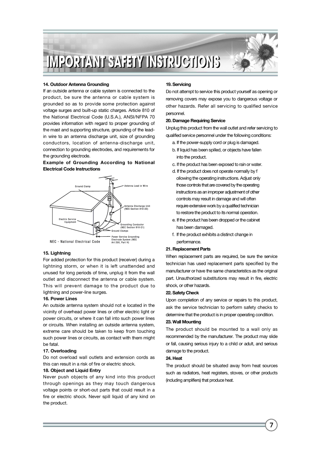 DiBoss LT-40T6MVH, LT-40H6MVH manual Outdoor Antenna Grounding 