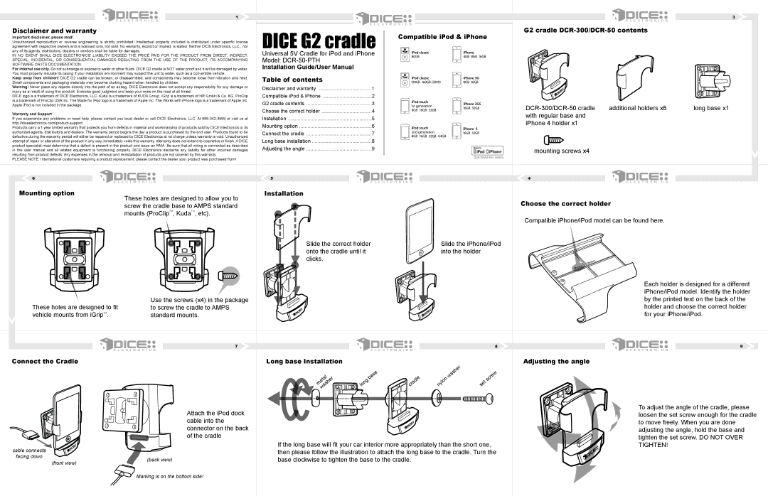 Dice electronic DCR-300, DCR-50 manual Dice G2 cradle 