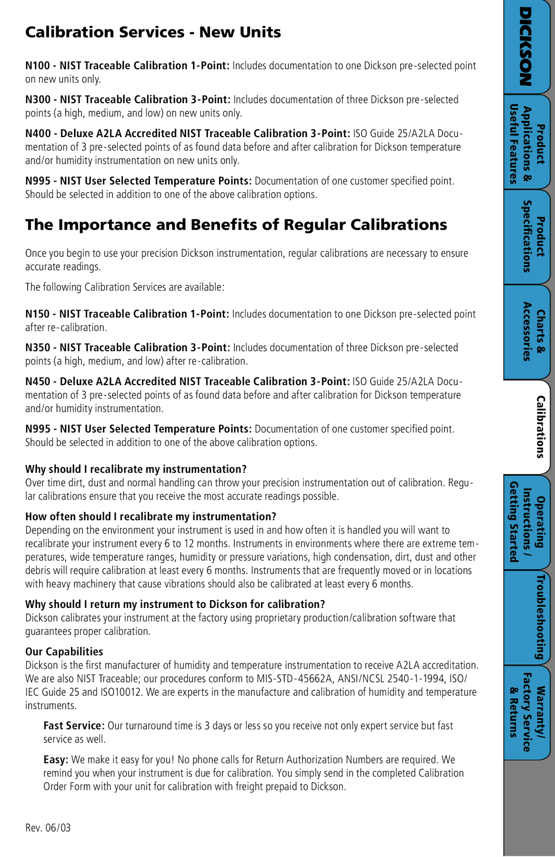 Dickson Industrial SC3 Calibration Services New Units, Importance and Benefits of Regular Calibrations, Our Capabilities 