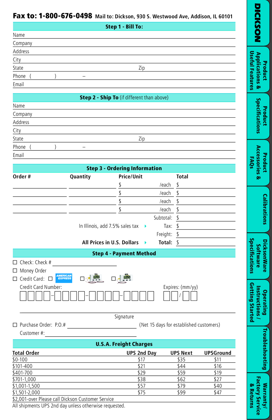 Dickson Industrial SM720/SM725, TM725, Midsize Display Loggers Operation manual Price/Unit Total, Total Order 