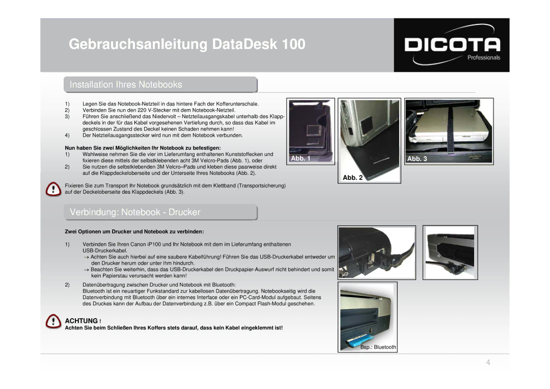 Dicota 100 InstallationInstallation IhresIhres Notebooksotebooks, Verbindungerbindung Notebookotebook --Druckerrucker 