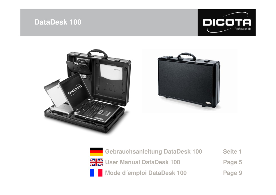 Dicota 100 user manual Gebrauchsanleitung DataDesk, Seite, User Manual DataDesk, Page, Mode d´emploi DataDesk 