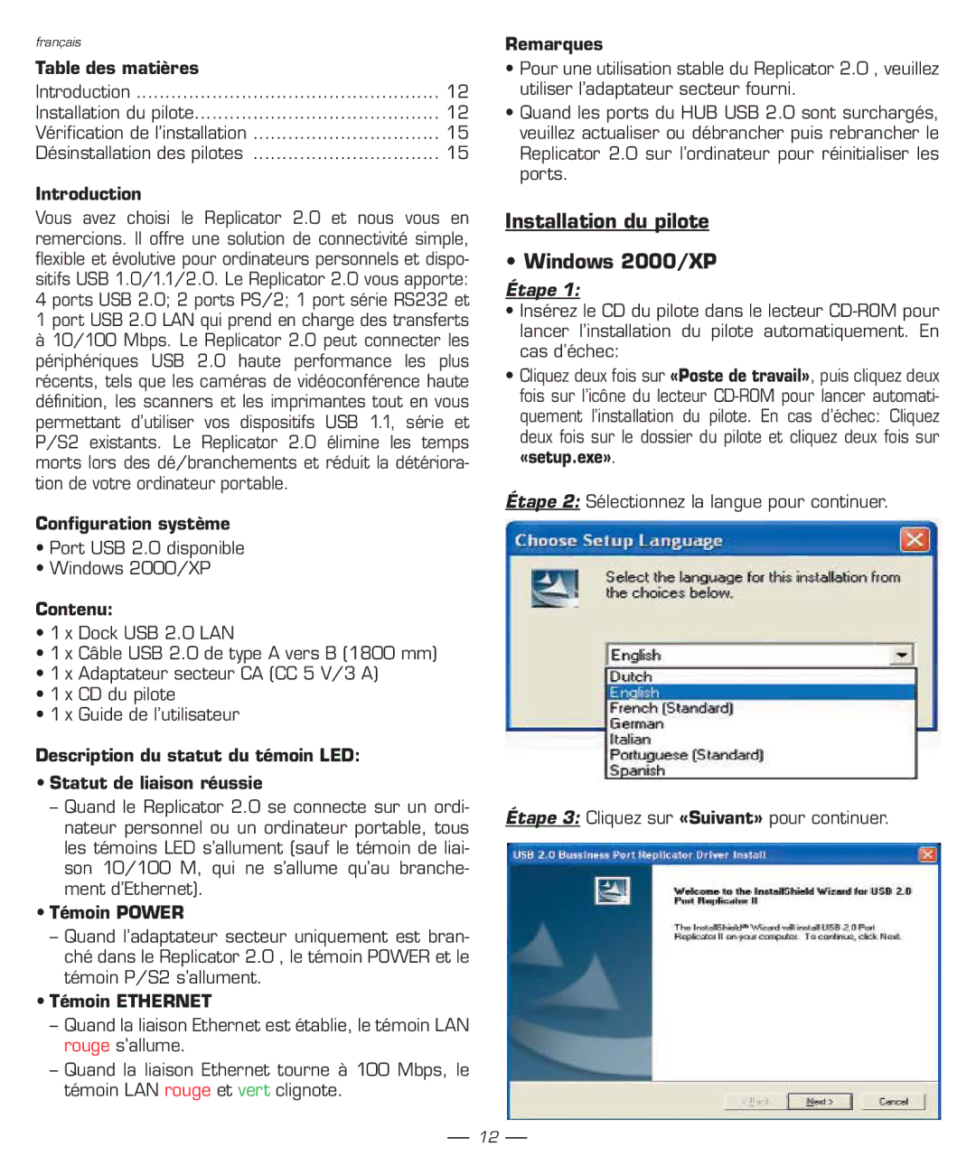 Dicota manual Installation du pilote Windows 2000/XP, Étape 