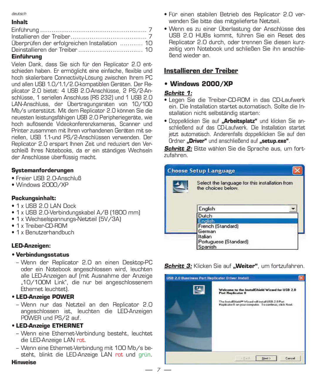 Dicota manual Installieren der Treiber Windows 2000/XP, Schritt 