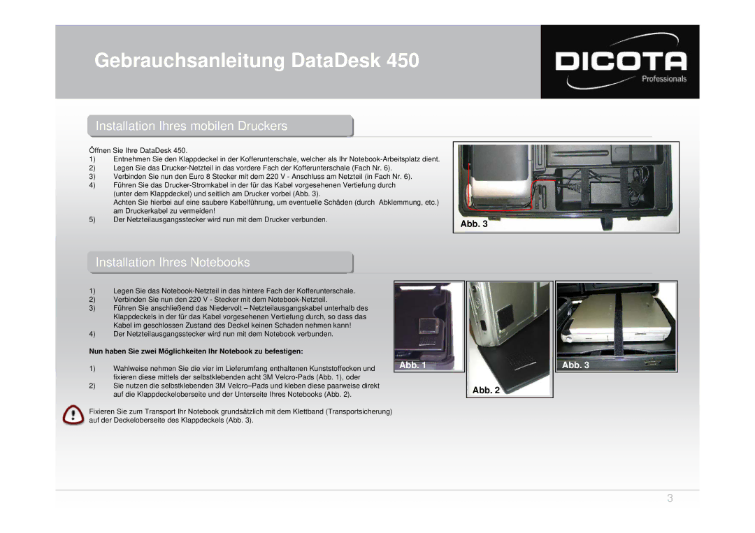 Dicota 450 user manual InstallationInstallation IhresIhres Notebooksotebooks, Abb 