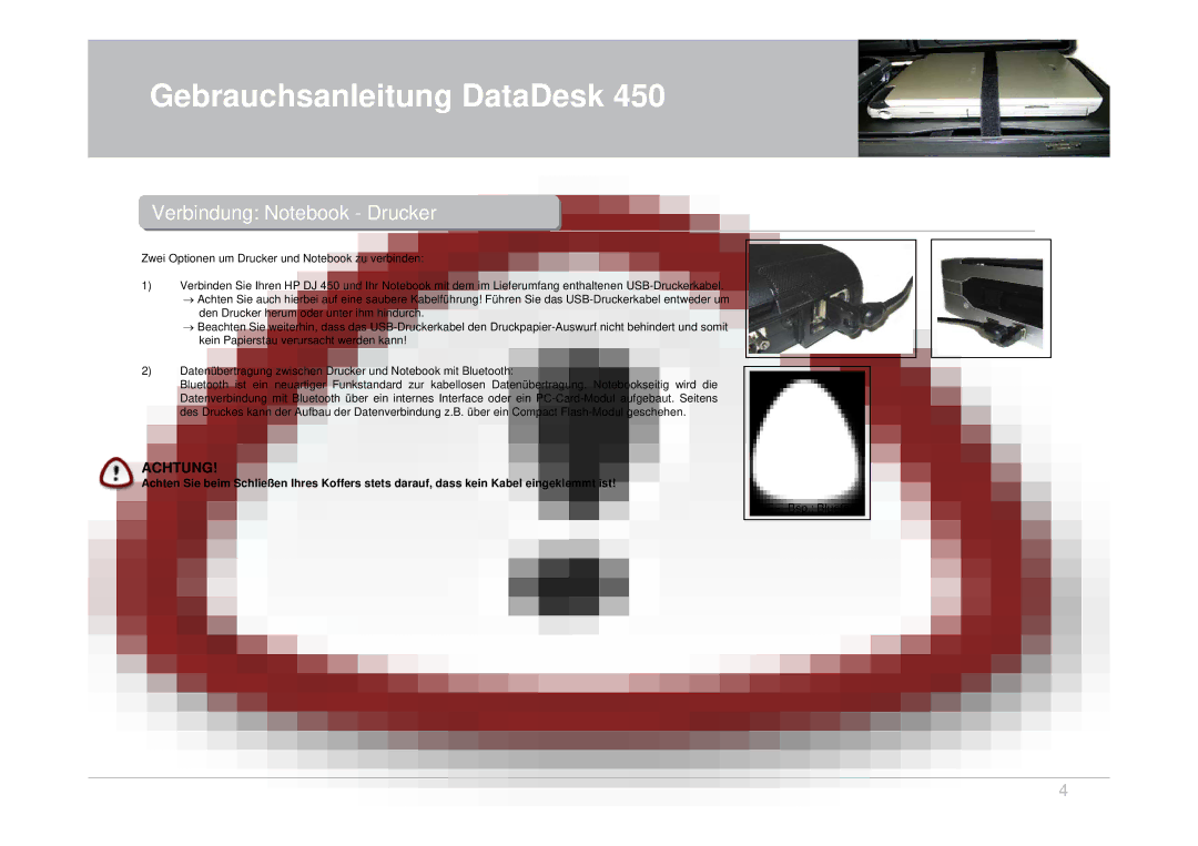 Dicota 450 user manual Verbindungerbindung Notebookotebook --Druckerrucker, Achtung 