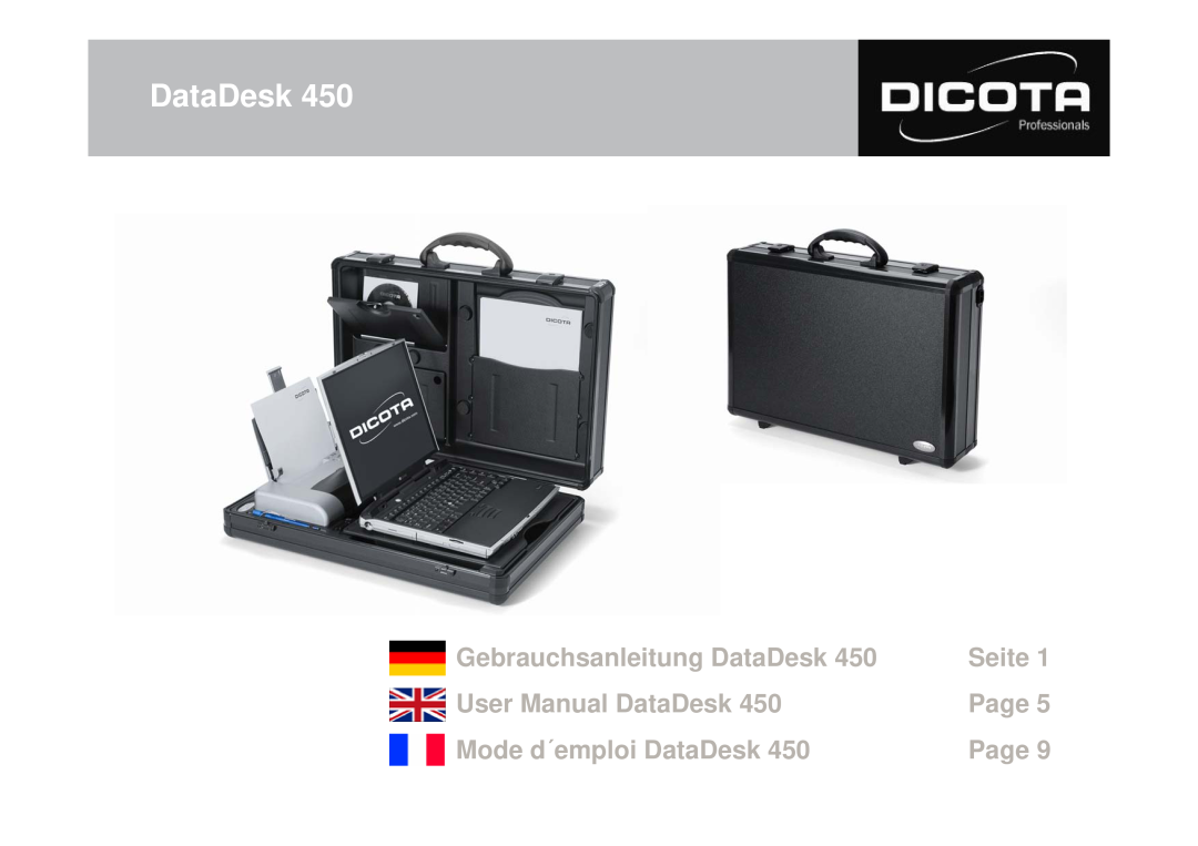 Dicota 450 user manual Gebrauchsanleitung DataDesk, Seite, User Manual DataDesk, Page, Mode d´emploi DataDesk 