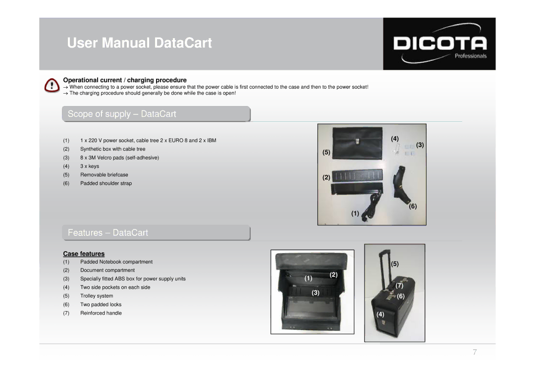 Dicota user manual Scopecope ofof supplysupply -- DataCartata art, FeaturesFeatures -- DataCartata art, Case features 