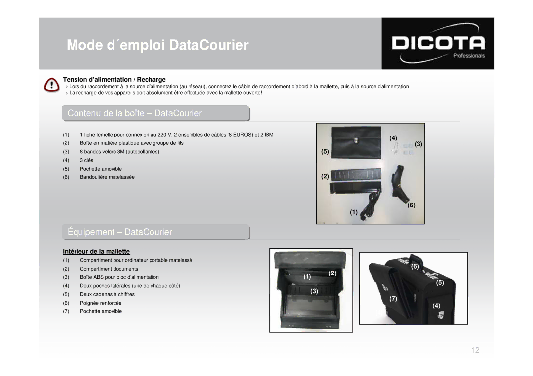 Dicota none Contenuontenu dede lala boîteboîte -- DataCourierata ourier, Équipementquipe ent --DataCourierata ourier 