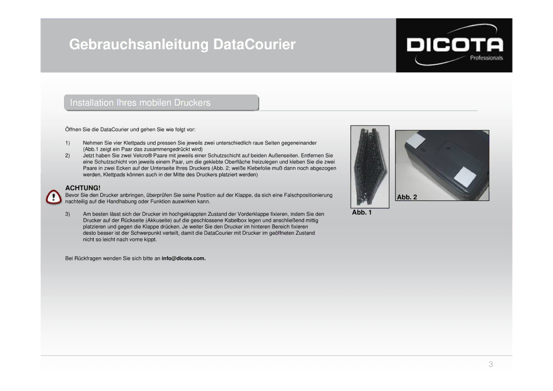 Dicota none user manual Achtung, Abb 