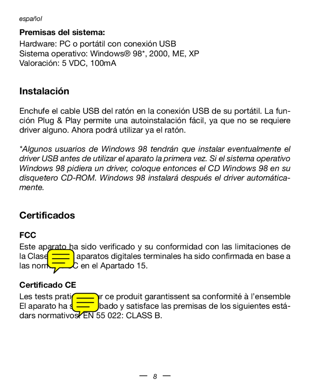 Dicota Optical USB Notebook Mouse manual Instalación, Certificados, Premisas del sistema, Certificado CE 