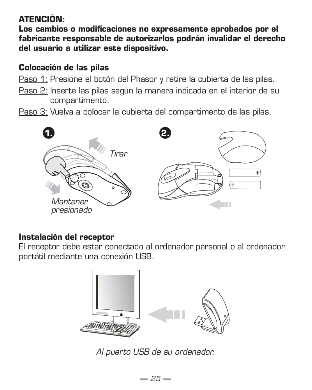 Dicota Phasor manual Atención, Instalación del receptor 