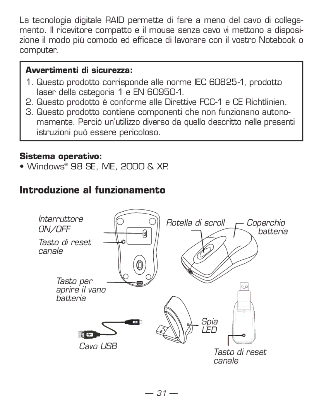 Dicota Phasor manual Introduzione al funzionamento, Avvertimenti di sicurezza 